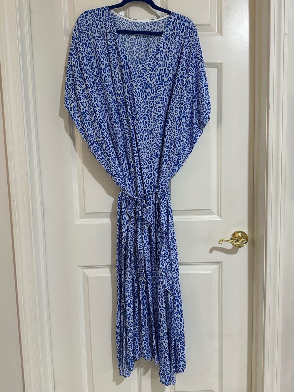 Blue and Whire Leopard Print Maxi Caftan/Beach Cover Up One Size Plus 2-6X